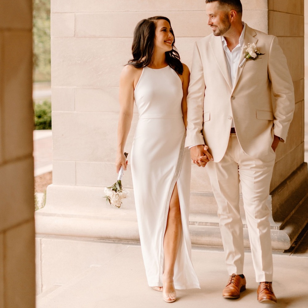 Ivory Stretch Knit Formal Dress